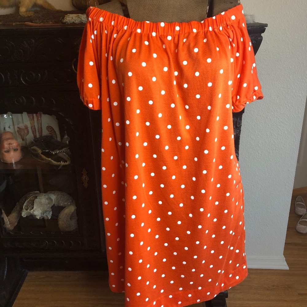 Handmade Red/Orange polka dot Off the shoulder dre